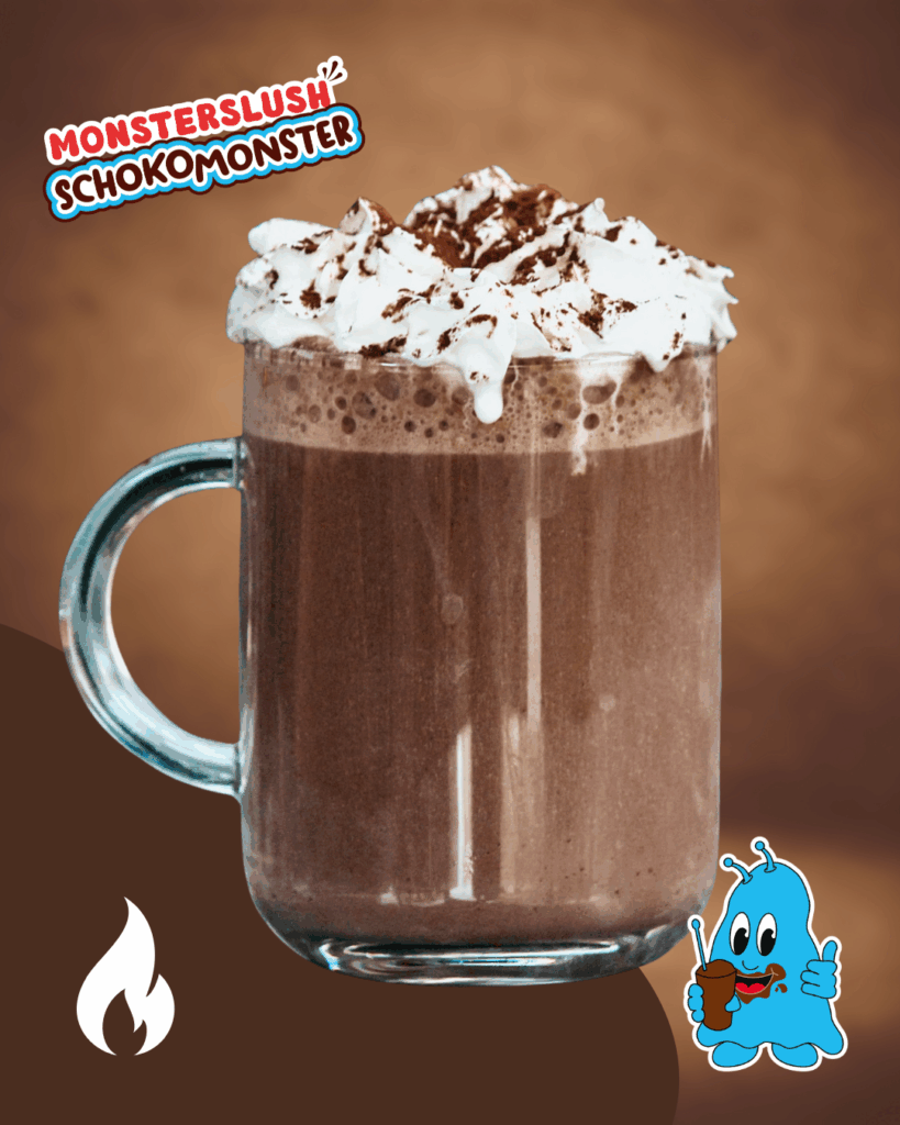 SchokoMonster heißer Kakao in der Tasse mit Sahne